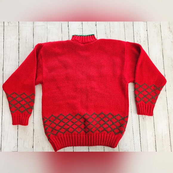 Vintage Karen Scott Red Wreath Christmas Sweater Embroidered 3D Poms High Neck - Picture 7 of 11